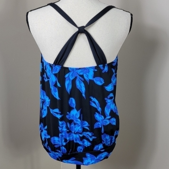 Lands' End Blouson Black & Blue Floral Tankini Swim Top Sz 10 DD - Picture 3 of 15
